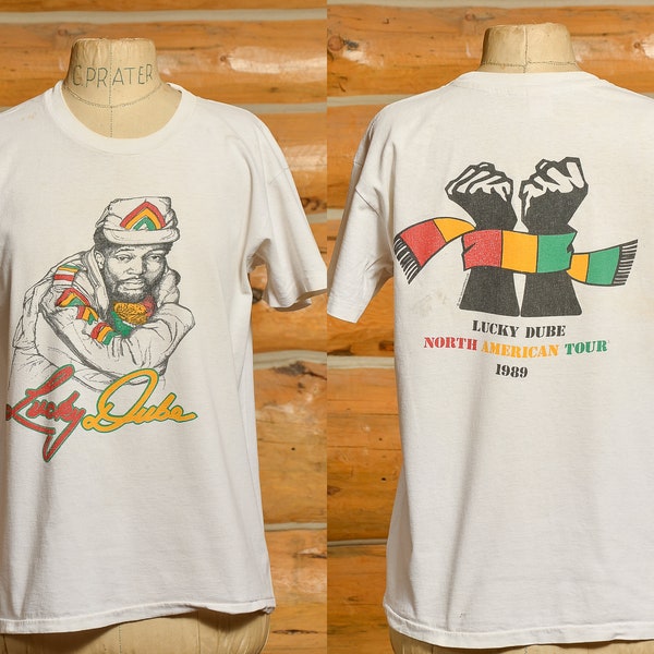 1989 Lucky Dube North American Tour Front & Back Print Black Cotton T Shirt