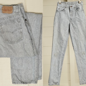 1980s Levis 701 Gray Acid Wash Made in USA Button Fly Denim Jeans 27 x 31