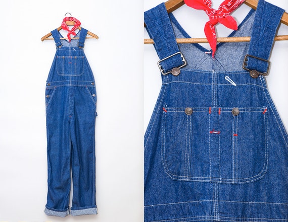 70s Overalls Dark Denim Workwear Overalls W 34