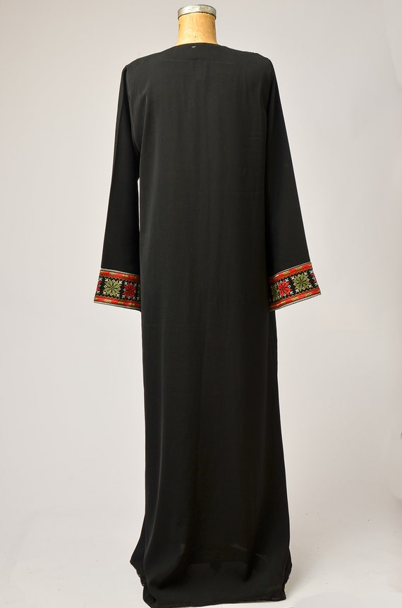 1970s Afghan Dress Dress Black and Red Embroidere… - image 5