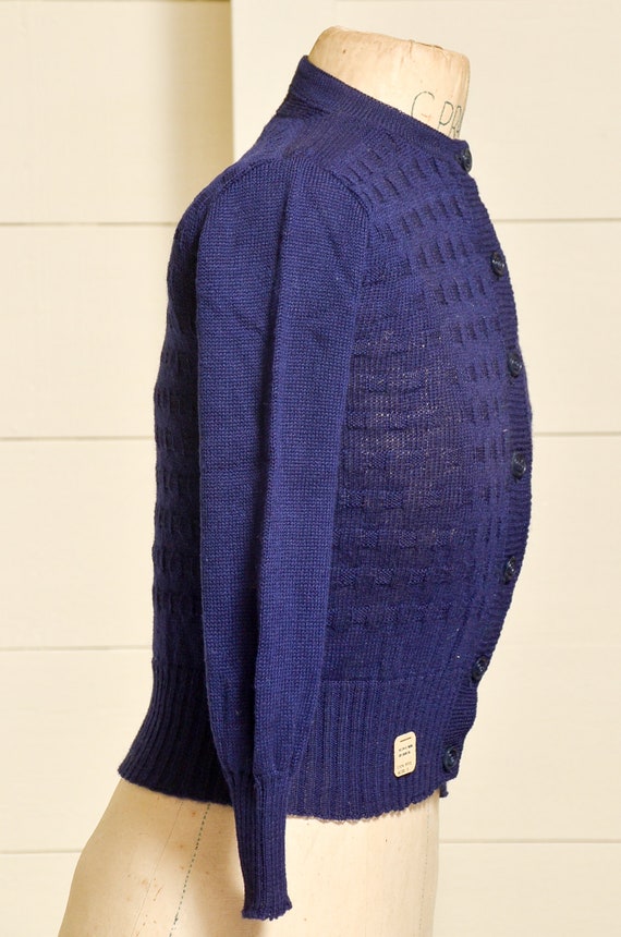 1950s Deadstock Cardigan Sweater Navy Blue Basket… - image 2