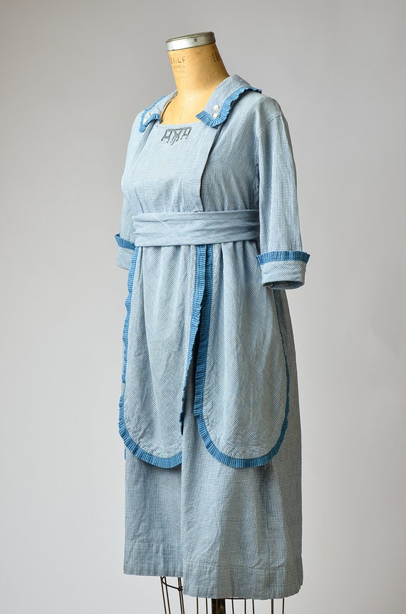 Vintage Edwardian Dress Indigo Blue & White Plaid… - image 4