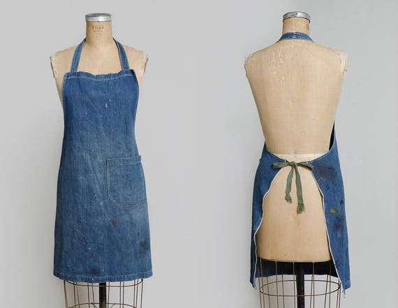 1940s Indigo Selvedge Denim Shop Apron Workwear Ga