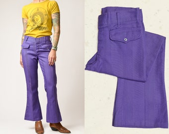 1970s Jacquard Knit Purple Mod Flared Hippie Pants 29 x 28