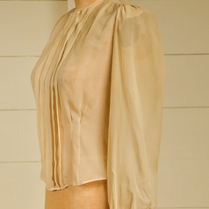 Antique Silk Blouse Sheer Ivory Button Back Pleated Deco Blouse image 3