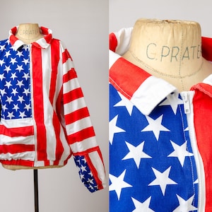 90s American Flag Bomber Jacket USA Made Cotton Stars and Stripes
