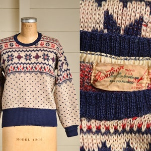 1940s Jantzen Snowflake Sweater Red White & Blue Wool Knit Ski Lodge Sweater