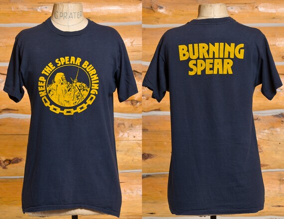 1980s Burning Spear T Shirt Front & Back Print Bla