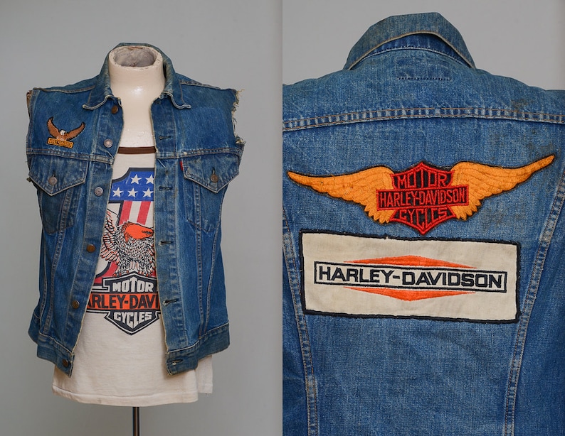 denim biker vest with patches
