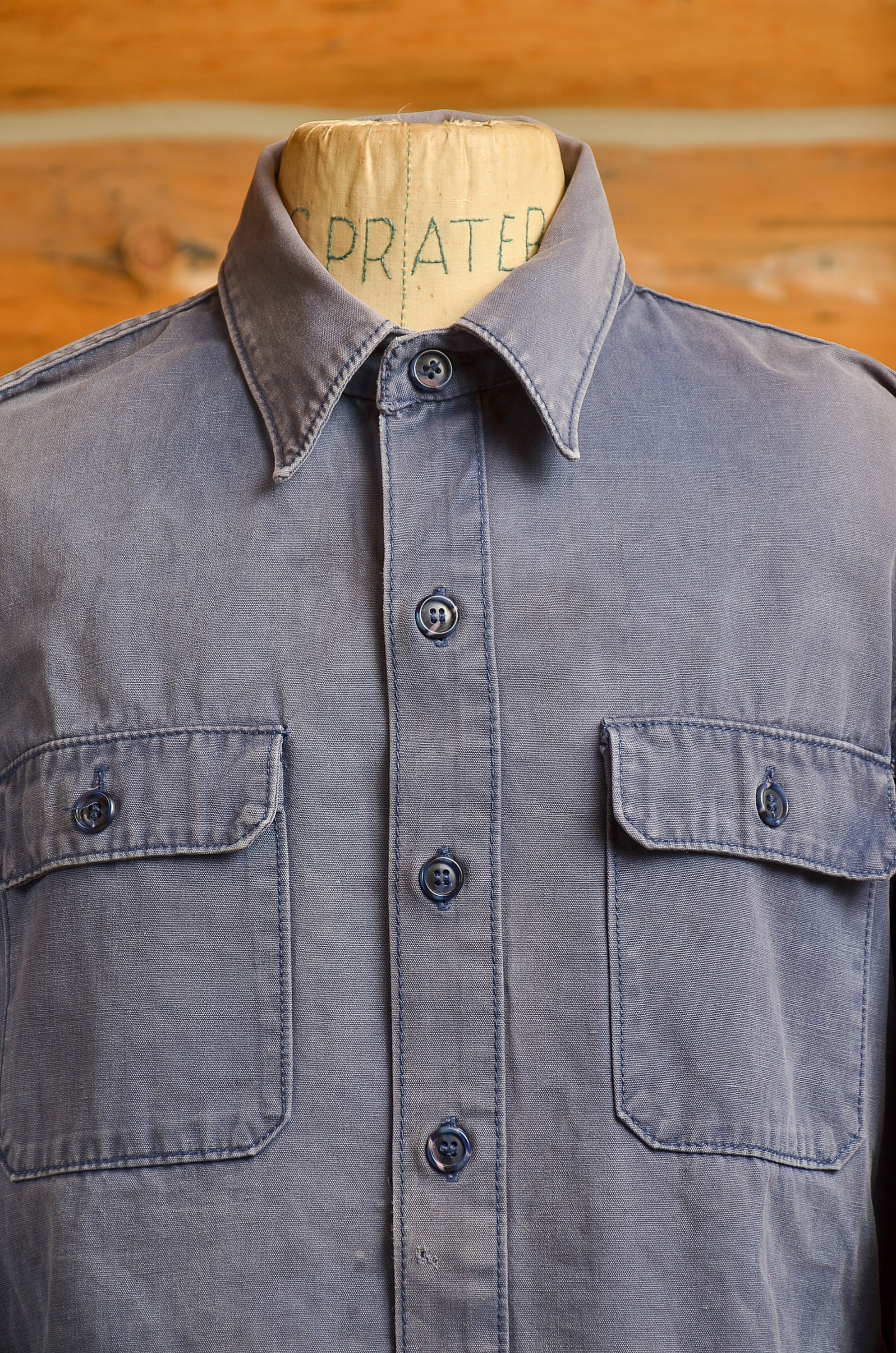 1980s Patagonia Cotton Button Down Navy Blue Long Sleeve