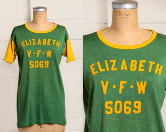 1950s Rayon Jersey Green and Gold VFW Veterans of Foreign Wars Post 5069  Rayon T Shirt