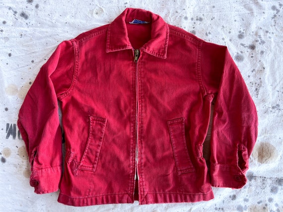 1960s Mod Kids Jacket Red Cotton Zip Up Jacket - image 1