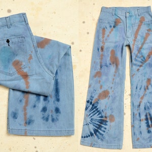 Vintage Seafarer Hippie Bell Bottoms High Waisted Tie Dye Sailor Jeans 28 x 29