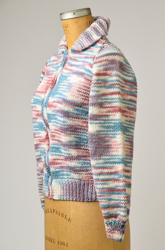 1970s Space Dye Sweater Pink and Grey Bomber Styl… - image 4
