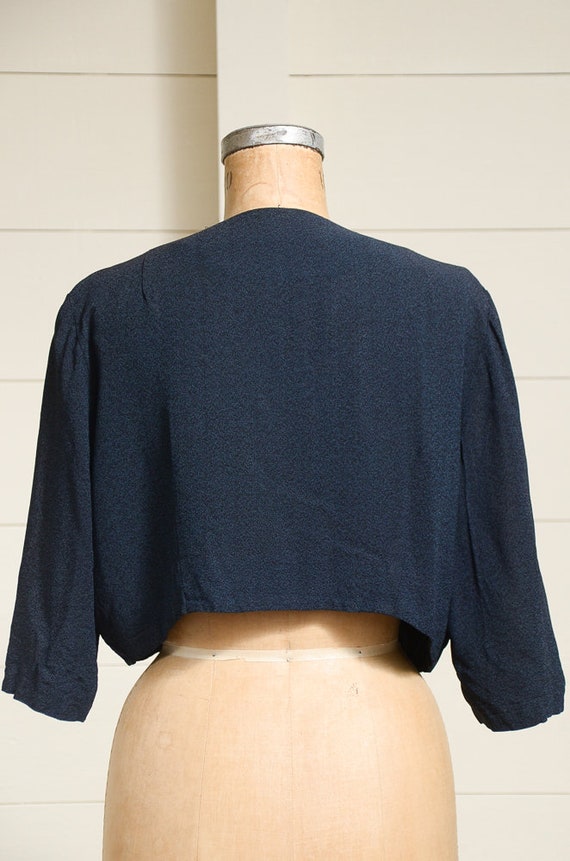 1950s Bolero Jacket Navy Blue Rayon Crop Blouse - image 4