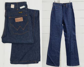 1960s Wrangler Deadstock Jeans Dark Blue Denim No Fault Denim Boot Cut Classic Western Blue Jeans 27 x 32