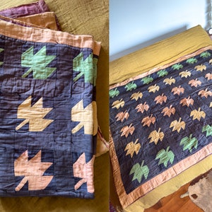 1800 Patchwork Quilt Fallende Blätter Muster Früh Americana Silk Quilt 77 &quot;x 61&quot;