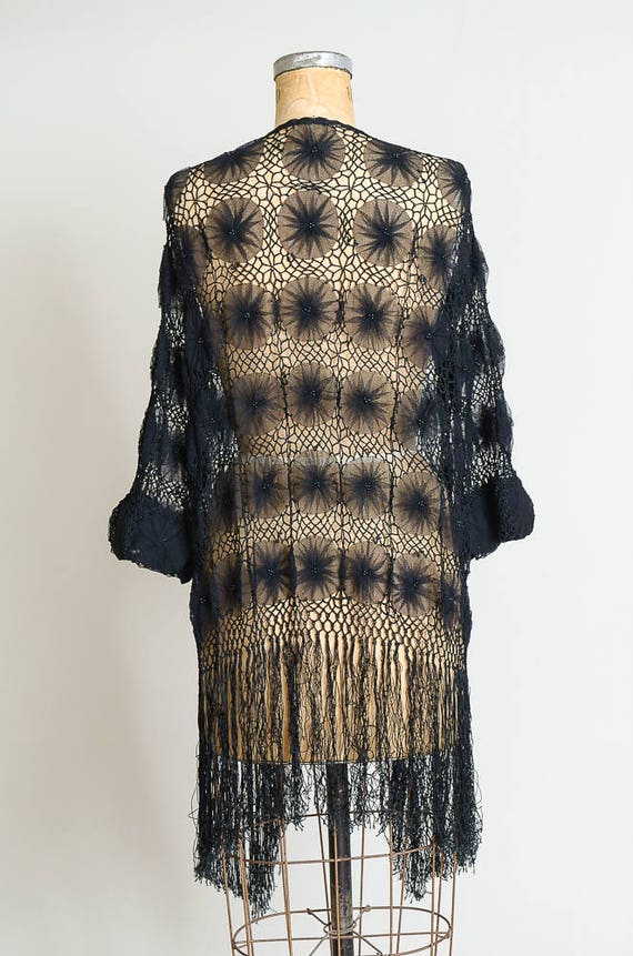 Vintage Open Crochet Heavy Fringe Cape Jacket - image 4