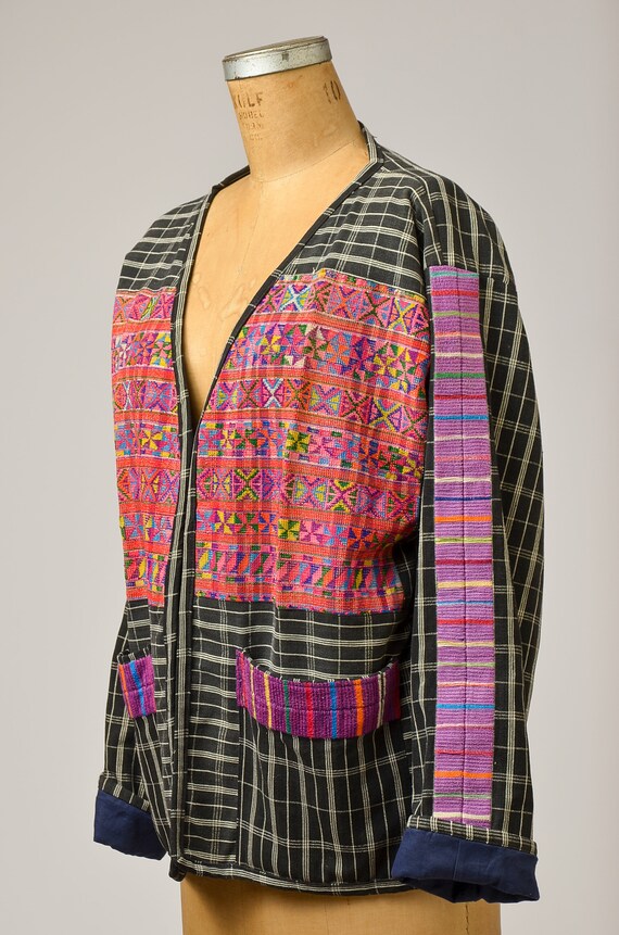 1970s Guatemalan Jacket Hand Woven Quilted Black … - image 3