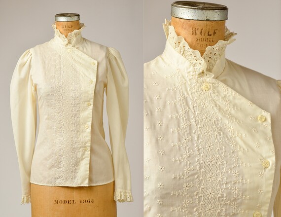 1970s Victorian Revival Gunne Style Ivory Cotton … - image 1