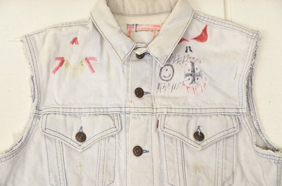 80s Motley Crue Levis Jean Vest Hand Painted Fan … - image 2