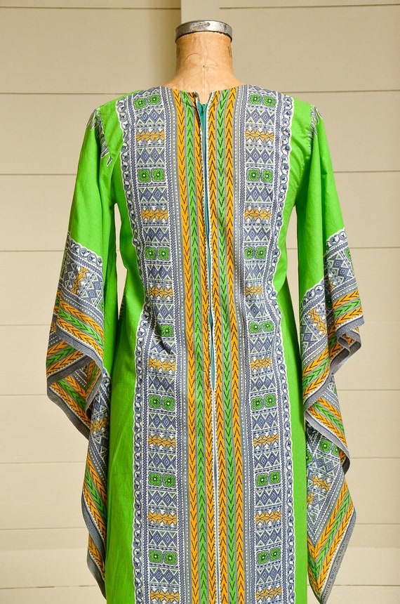 Vintage Geometric Printed Kaftan Multi-Colored Kaftan Styled Dress 70's Styled Bohemian Dress Vintage Bohemian Dress Teal Green Dress