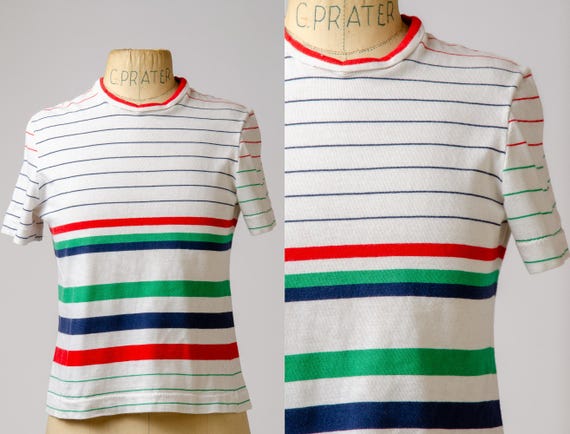 トップス vintage Euro cotton stripe shirt 60s 70s Vintage 60s 70s Mod Spread Collar Brown Stripe Dress Shirt