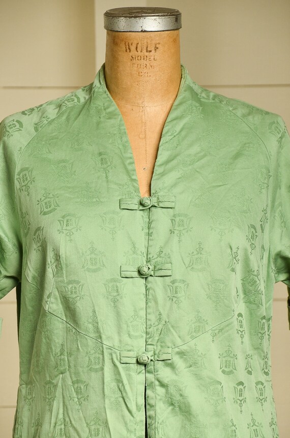 1950s Sage Green Silk Brocade Hawaiian Souvenir M… - image 5