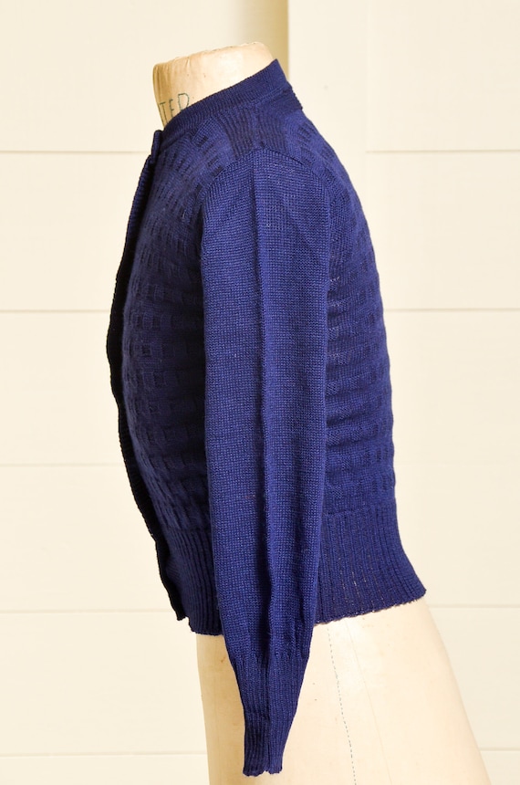 1950s Deadstock Cardigan Sweater Navy Blue Basket… - image 3