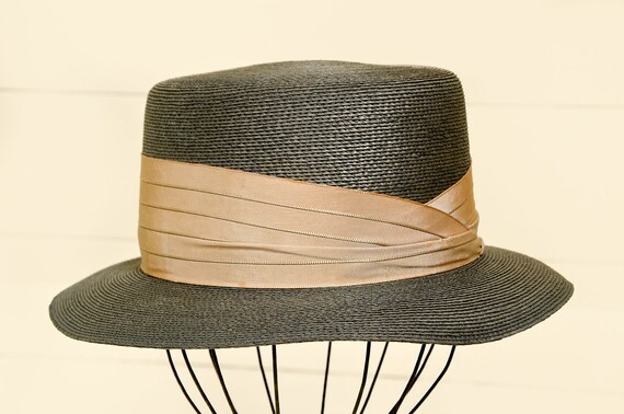 1940s Dobbs Natural Straw Woven Short Brim Formal Hat