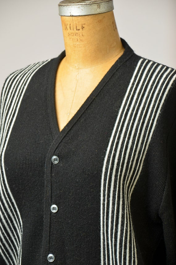 1950s Mid Century Grandpa Sweater Black Knit Mod … - image 6