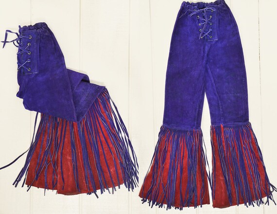 60s Leather Fringe Pants Red & Purple Custom Leath