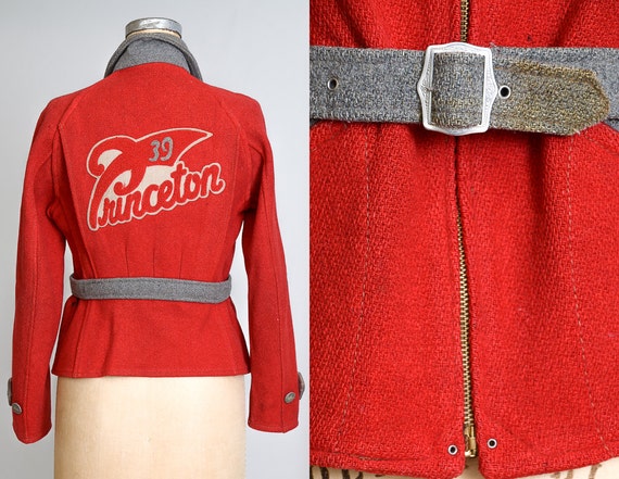 1930s Princeton School Jacket Crimson Wool Gromme… - image 4