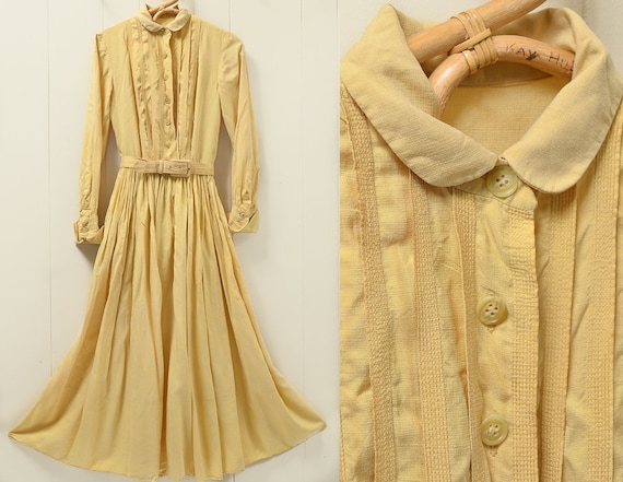 1950s Yellow Silk Day Dress Anne Fogarty Modern D… - image 1