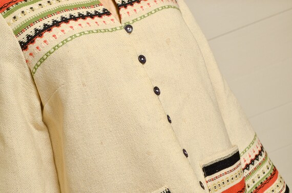 1950s Norwegian Hand Woven Jacket Festive Wool Re… - image 6