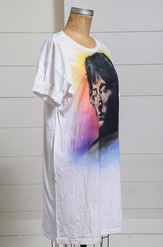 1980s John Lennon Airbrush Oversized T Shirt Dress - image 3