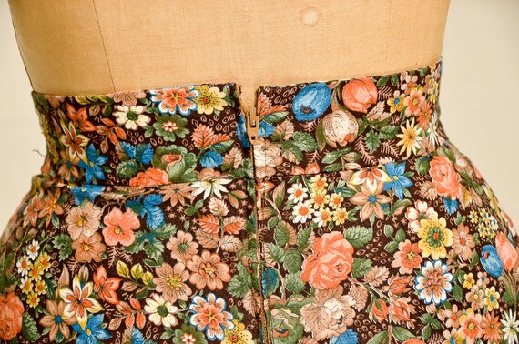 1970s Prairie Skirt Brown & Rust Floral Bouquet P… - image 6