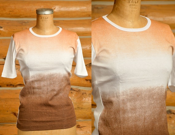 1970s Deadstock Airbrush Print T Shirt Brown and … - image 1