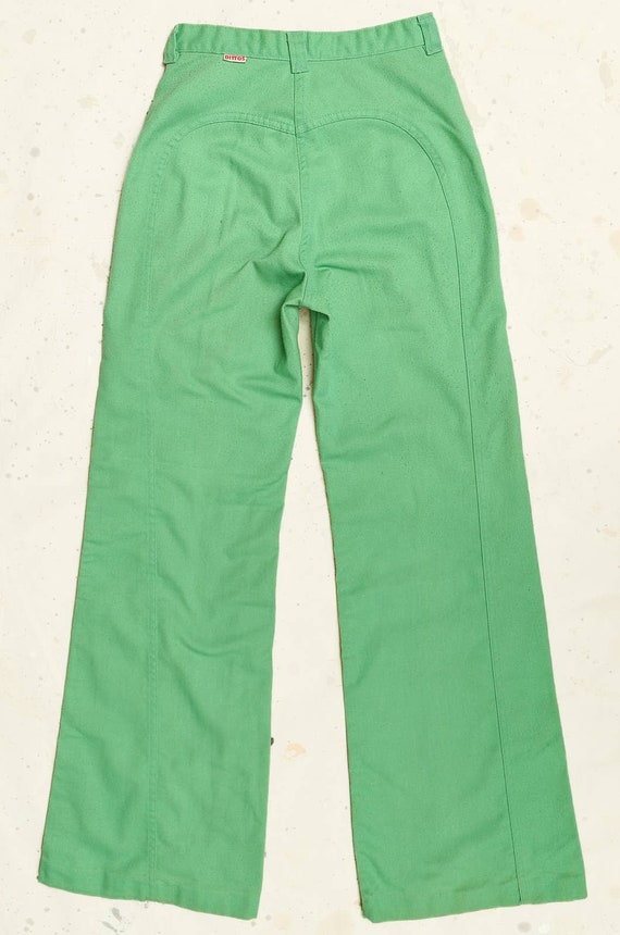 1970s Green Denim Bell Bottoms High Waisted Wide … - image 4