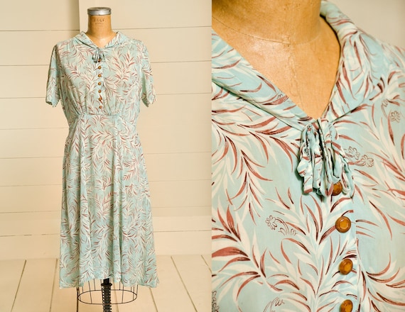 1930s Silk Robins Egg Blue Garden Dress Ruffled Co