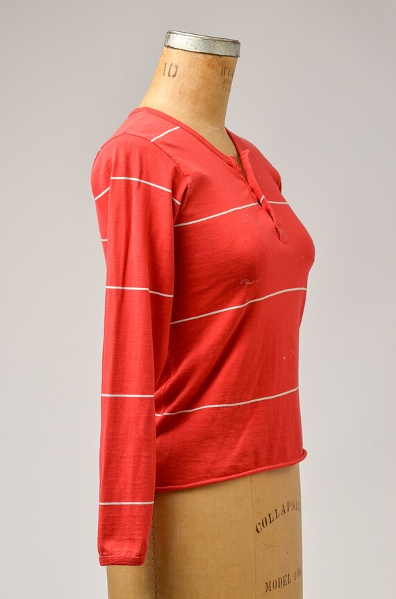 1970s Henley Shirt Red Stripe Long Sleeve Long Jo… - image 2