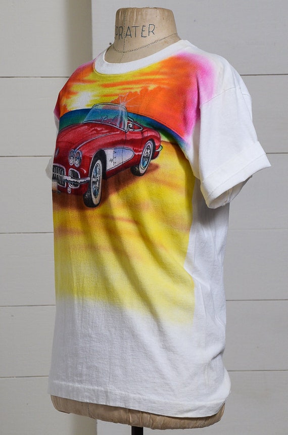 1980s Airbrush Corvette T Shirt Made in USA White… - image 3