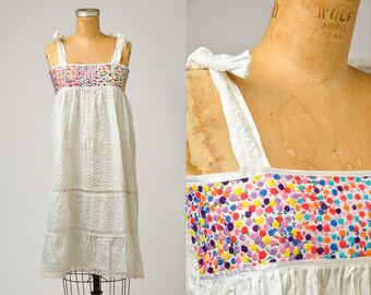 1970s Mexican Embroidered Dress Oaxacan Bohemian Summer Dress