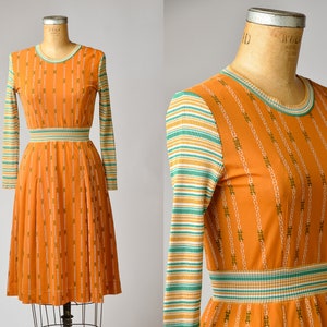 1970s Bohemian Chain Gang Color Block Disco Dress