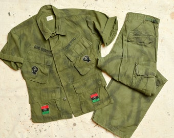 1970er Jahre Black Panther Vietnam Set Shirt Bürgerrechtler Bro. Buddie Black Power Militär Hose und Jacke