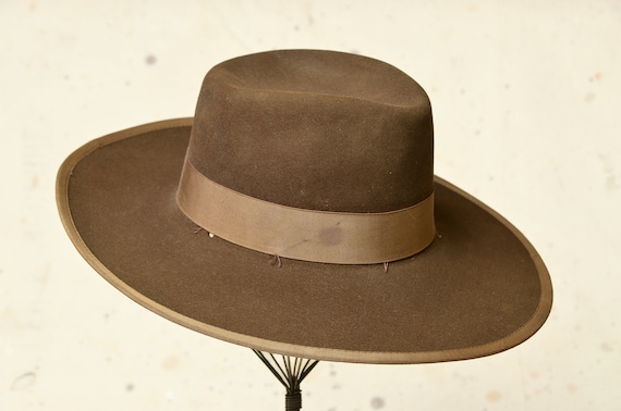 1940s Wide Brim Western Hat Brown Beaver Fur Felt… - image 4