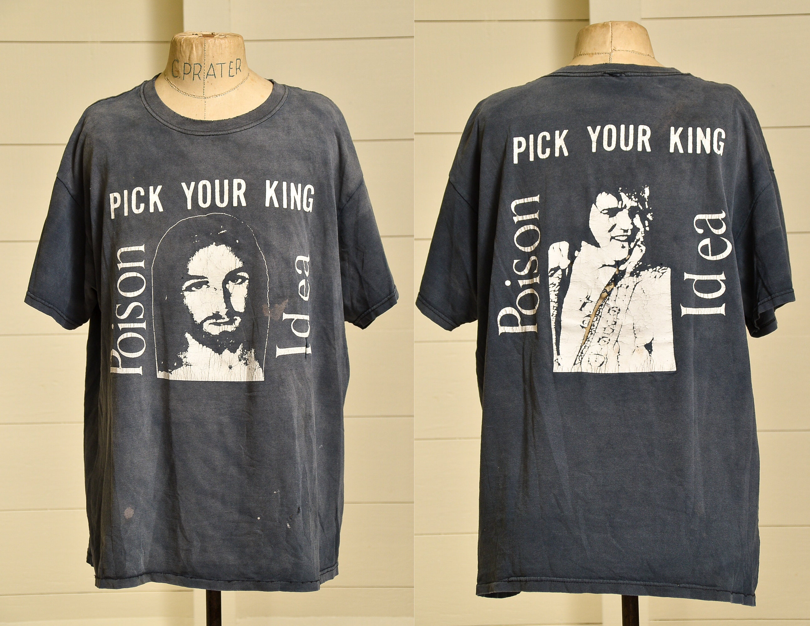 1980s Poison Idea Pick Your King Faded Black Distressed Cotton