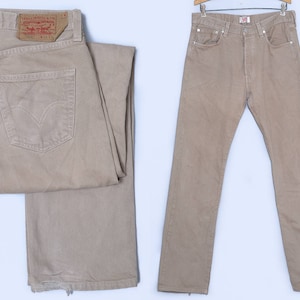 90s Levis 501 Beige Denim High Waisted Button Fly Jeans 34 x 35