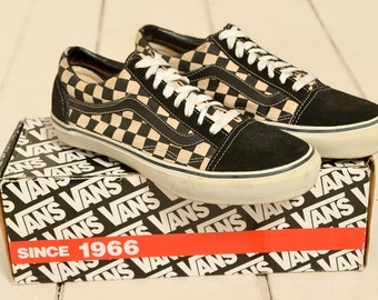 Late 90s Vans Old Skool Black & White Checkerboard Skate Shoes in Box, Mens 10