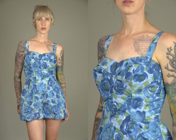 1950s Skirted Swimsuit Sweetheart Pin Up Ruched Bo